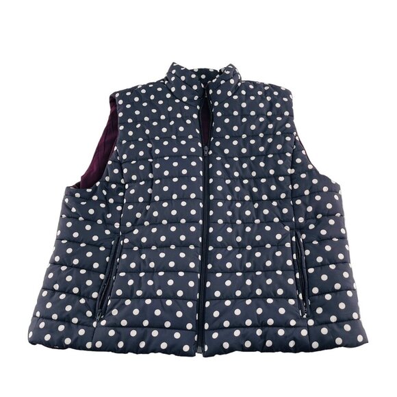 Navy White Polka Dot Puffer Vest Loft Womens XL - Picture 1 of 7